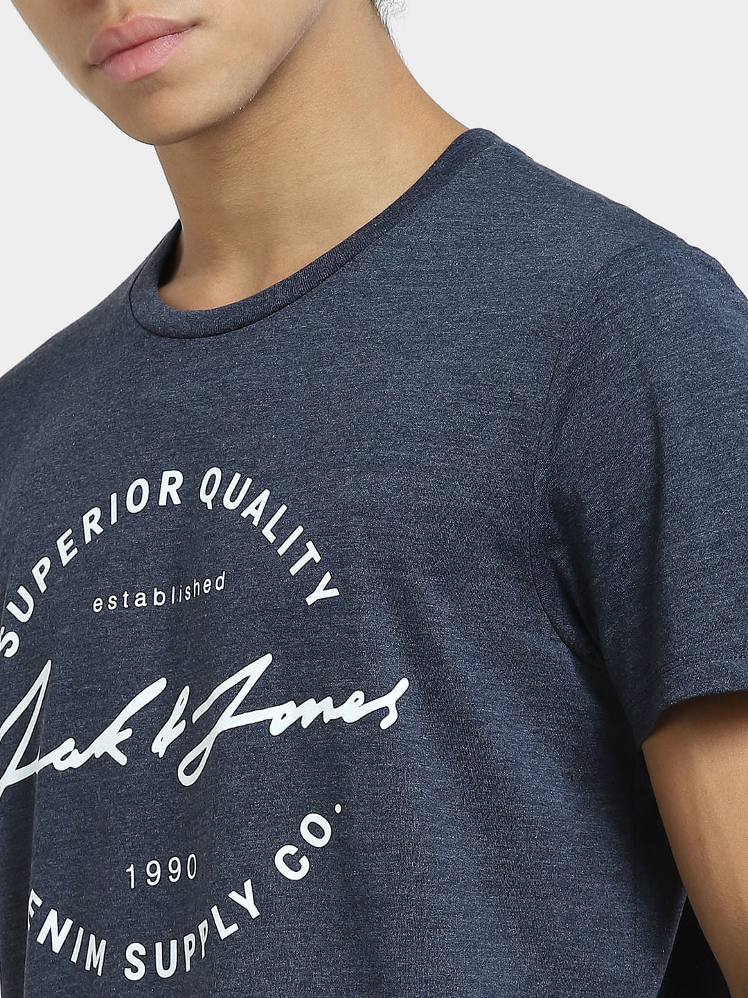Navy Blue Logo Print Crew Neck T-shirt - Image 5