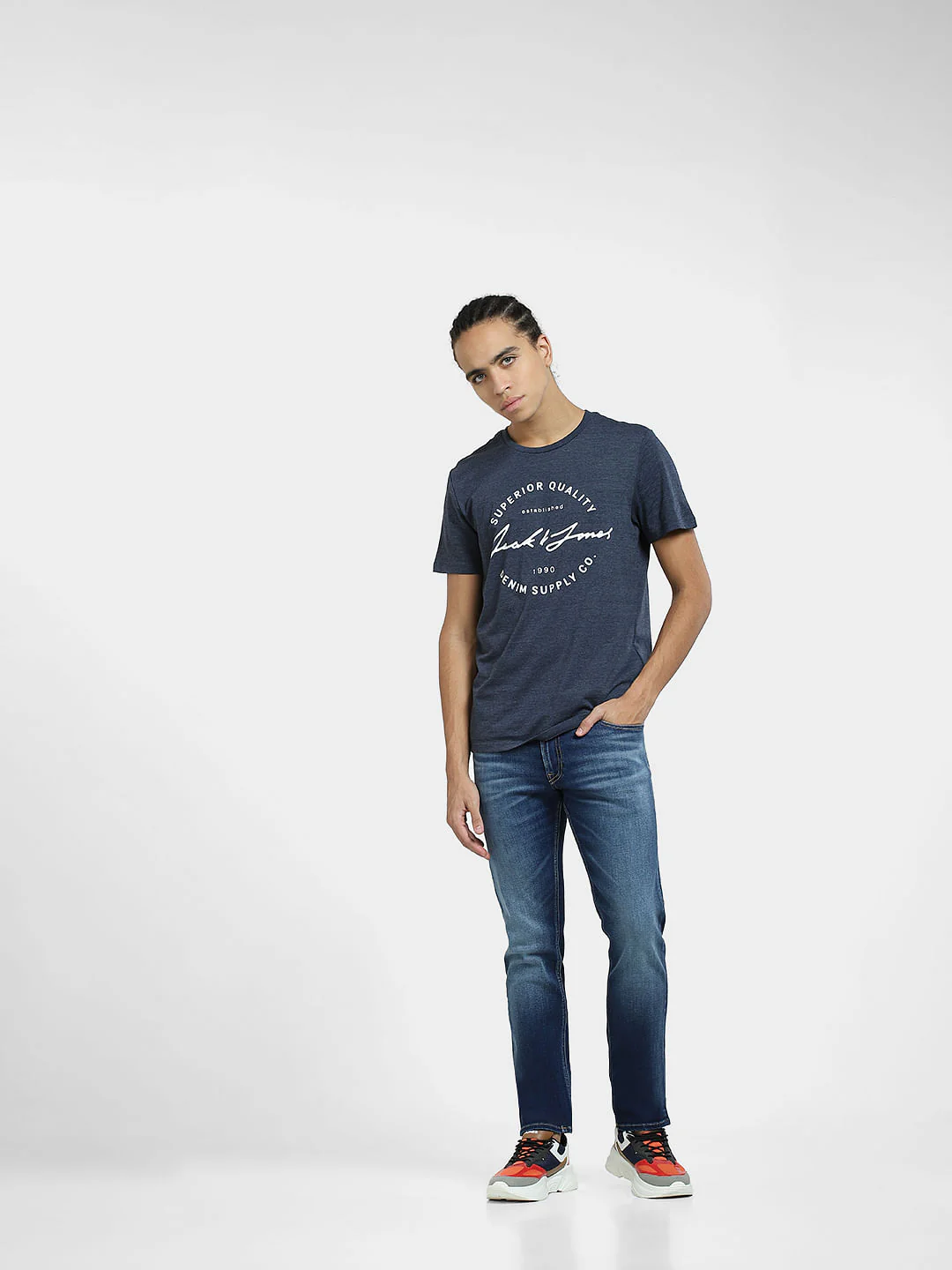 Navy Blue Logo Print Crew Neck T-shirt - Image 6
