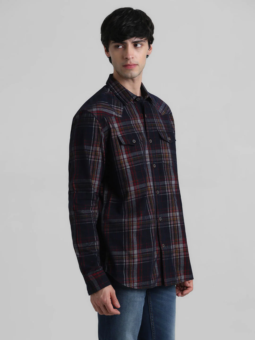 Navy Blue Check Full Sleeves Shirt - Image 3