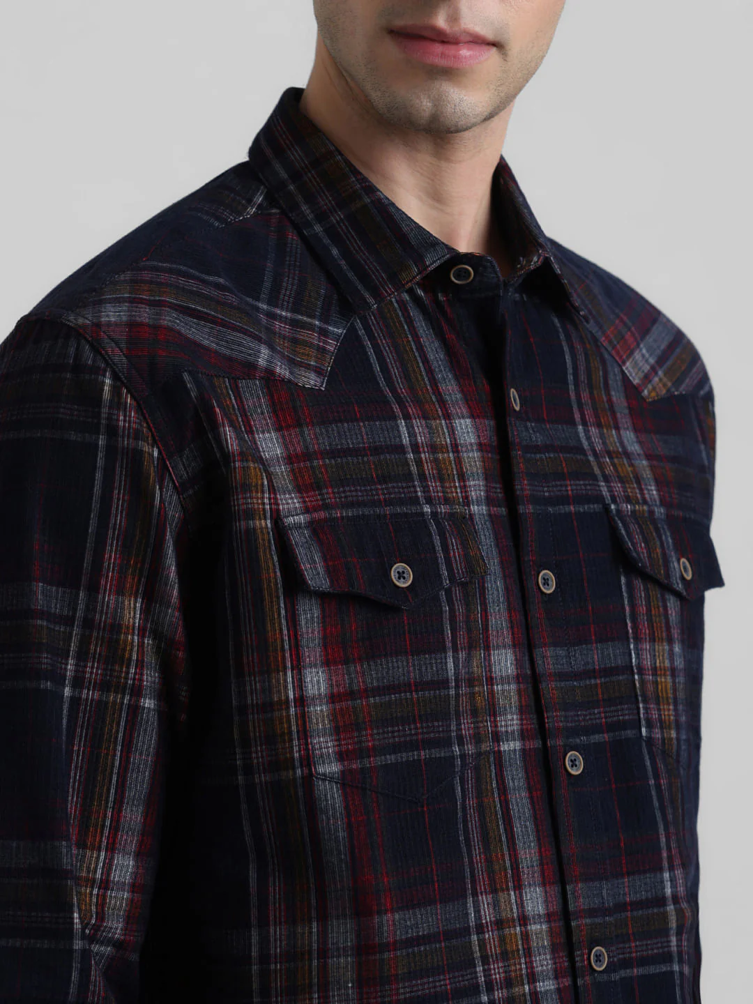 Navy Blue Check Full Sleeves Shirt - Image 5