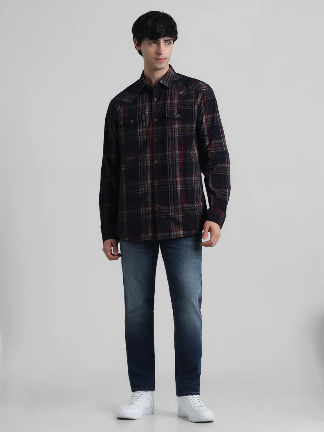 Navy Blue Check Full Sleeves Shirt - Image 6