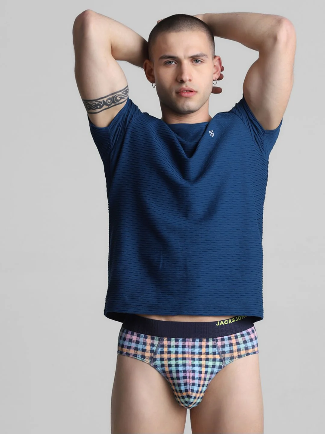 Navy Blue Check Print Briefs - Image 5