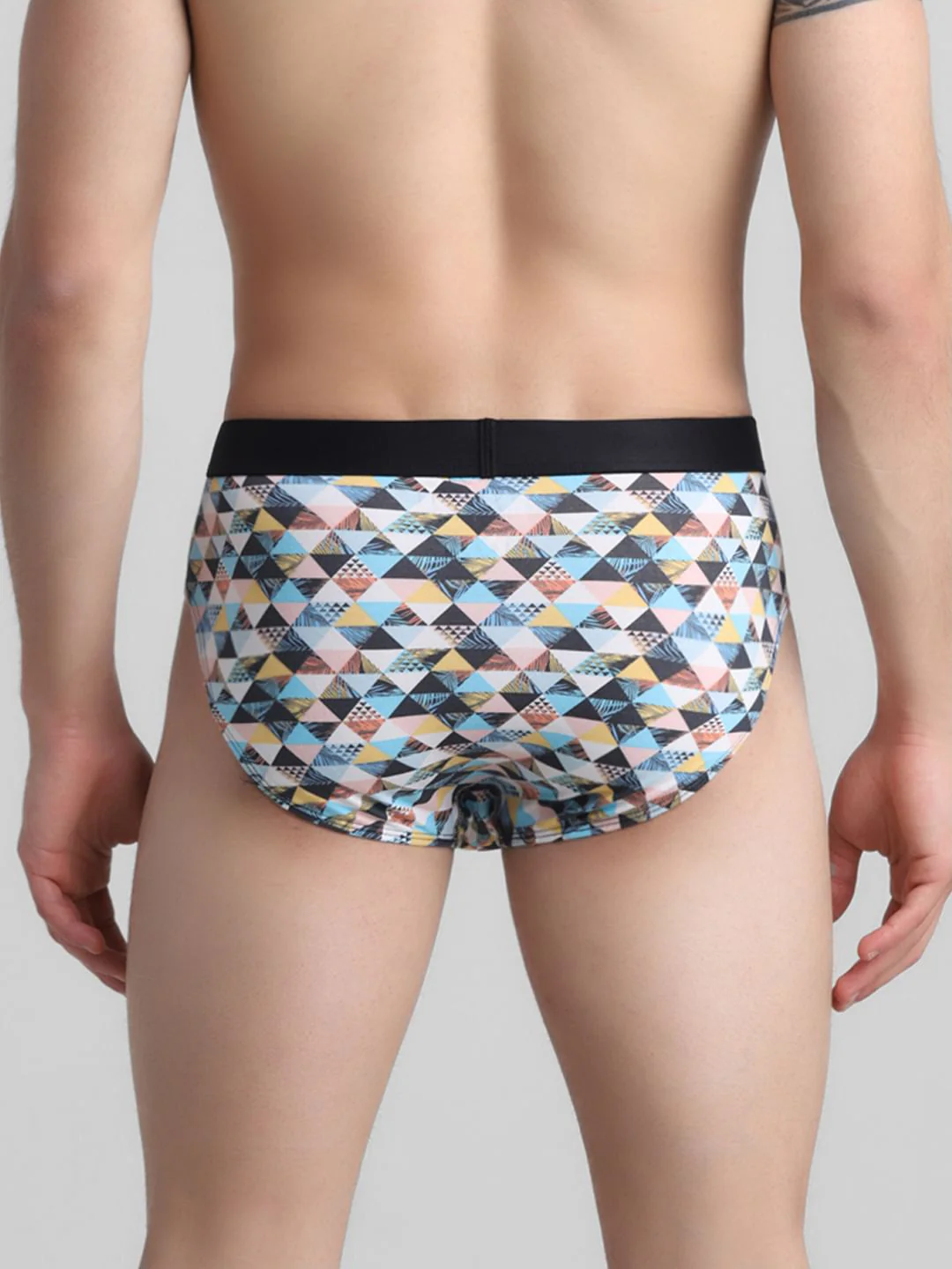 White Tropical Check Print Briefs - Image 3