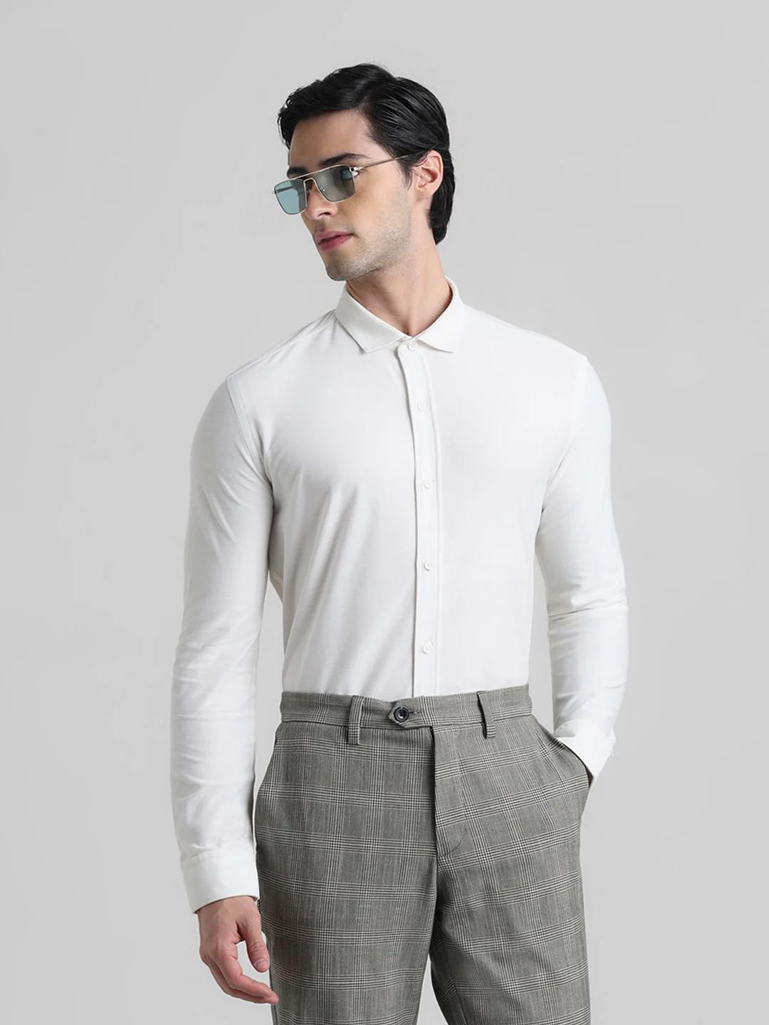 White Knitted Full Sleeves Shirt