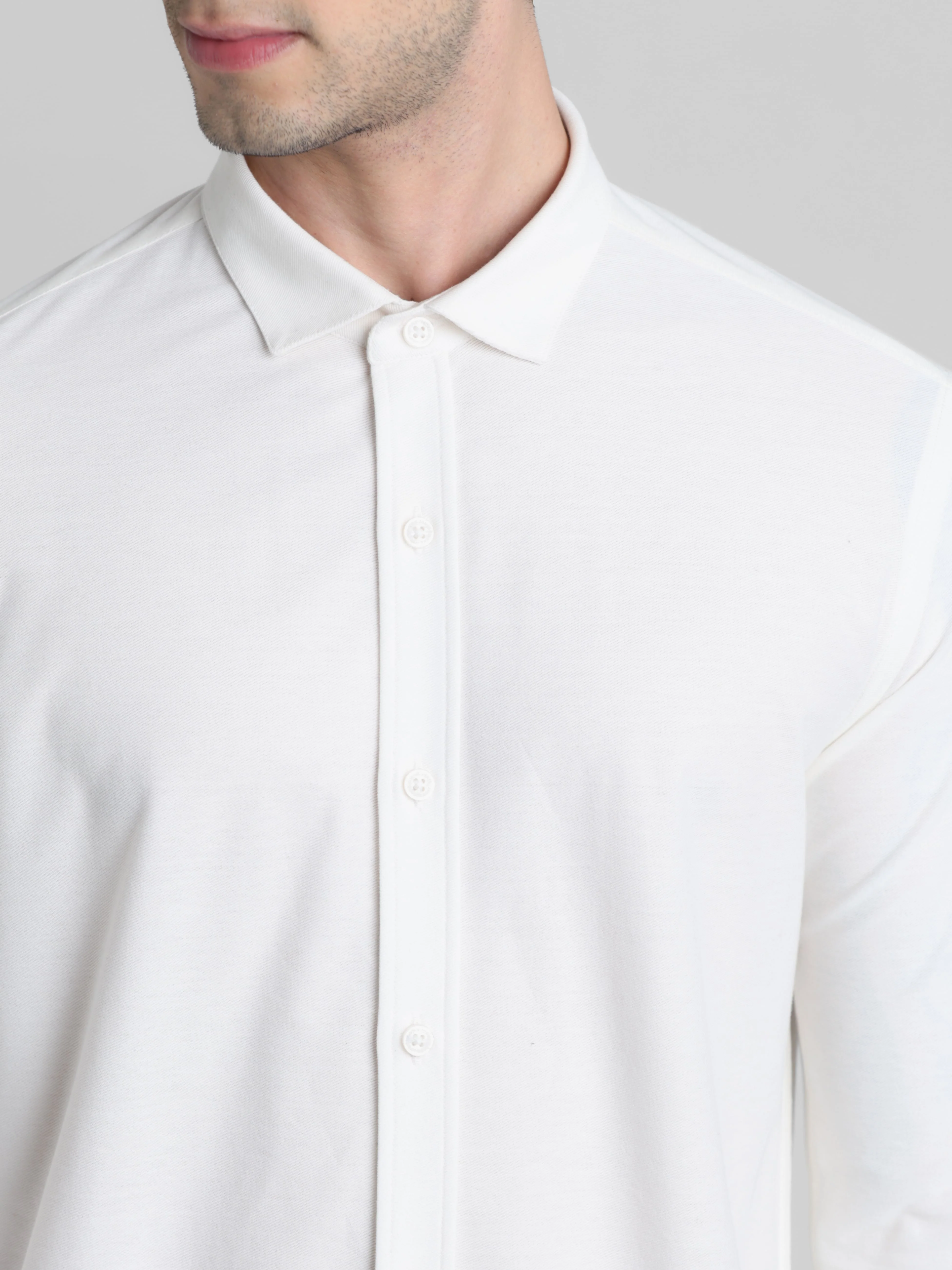 White Knitted Full Sleeves Shirt - Image 5