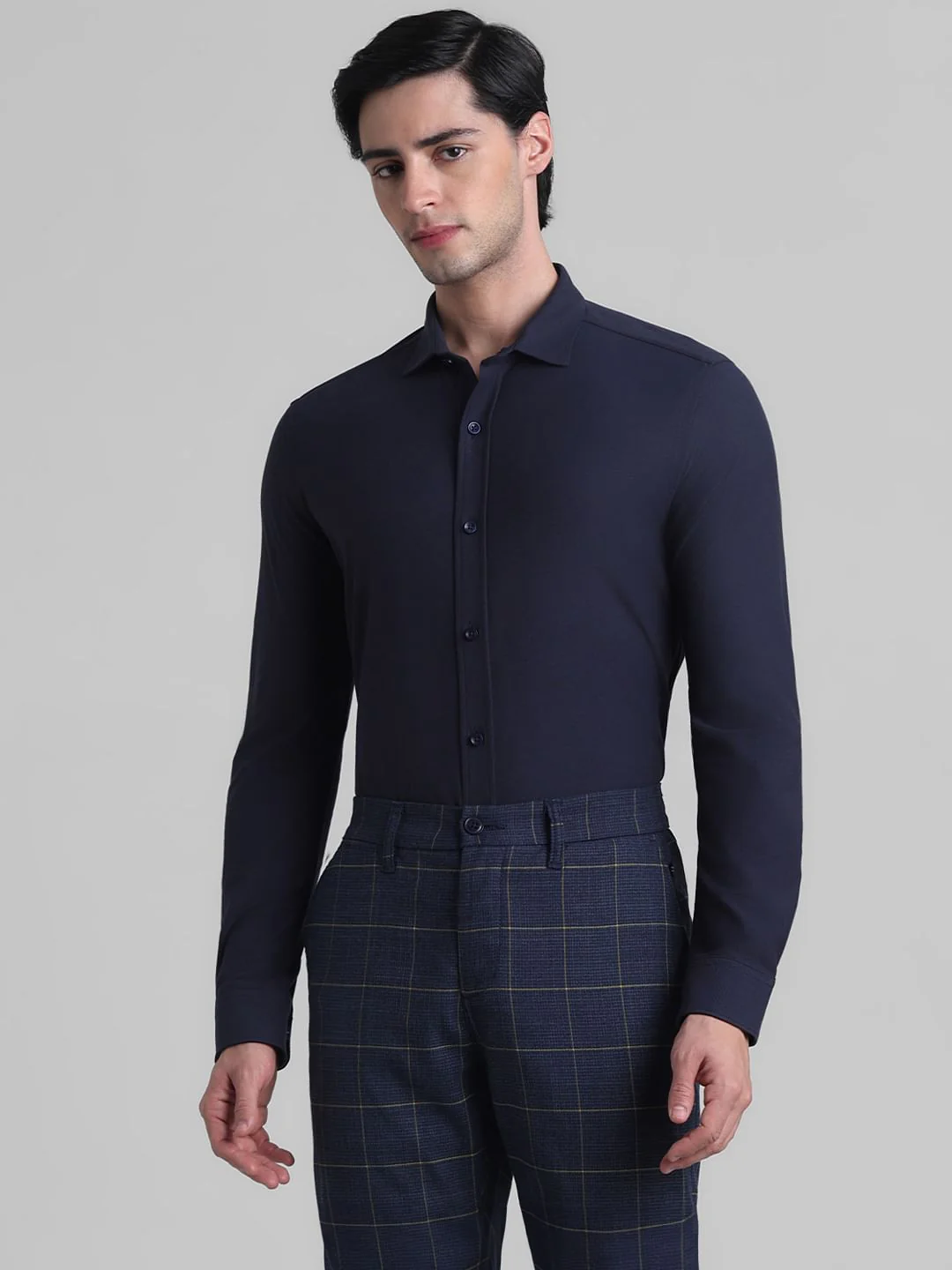 Navy Blue Knitted Full Sleeves Shirt - Image 2