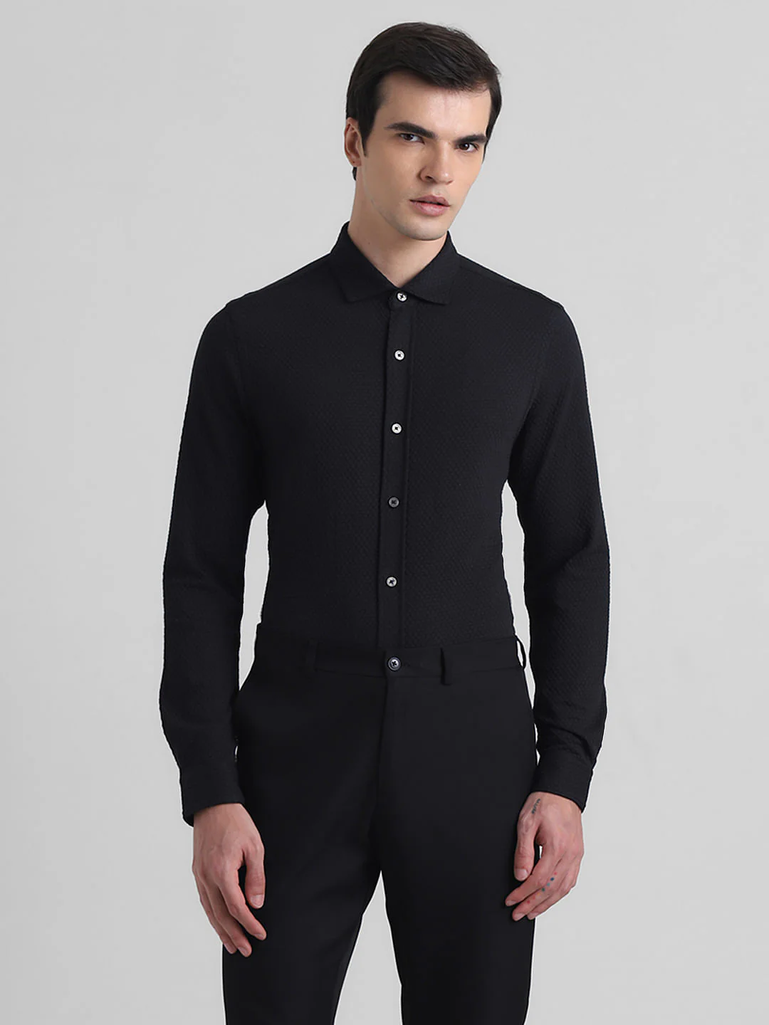 Black Knitted Full Sleeves Shirt - Image 2