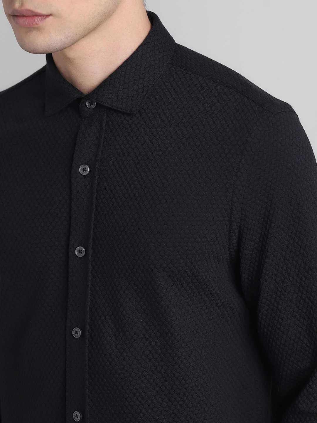 Black Knitted Full Sleeves Shirt - Image 5