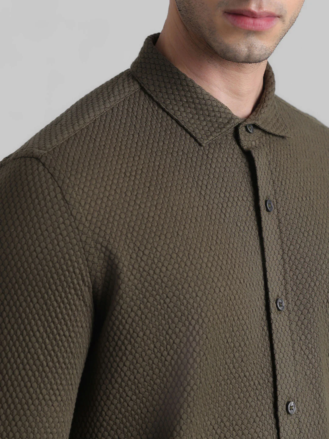 Olive Knitted Full Sleeves Shirt - Image 5