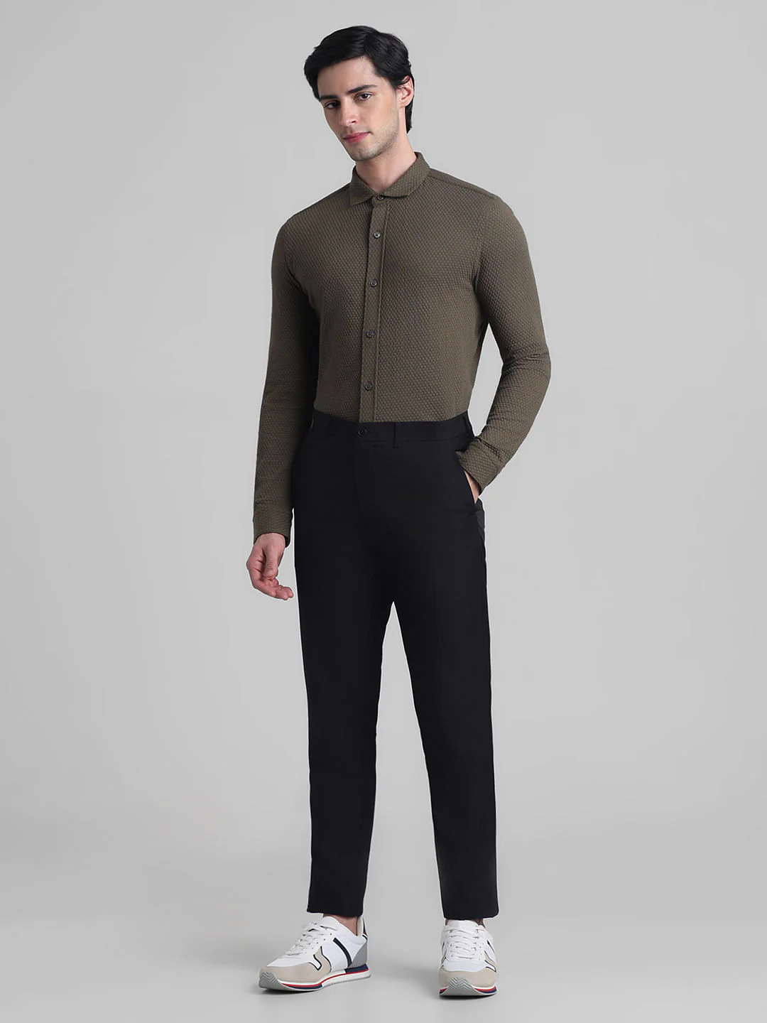 Olive Knitted Full Sleeves Shirt - Image 6