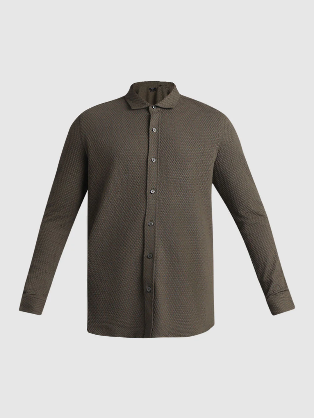 Olive Knitted Full Sleeves Shirt - Image 7