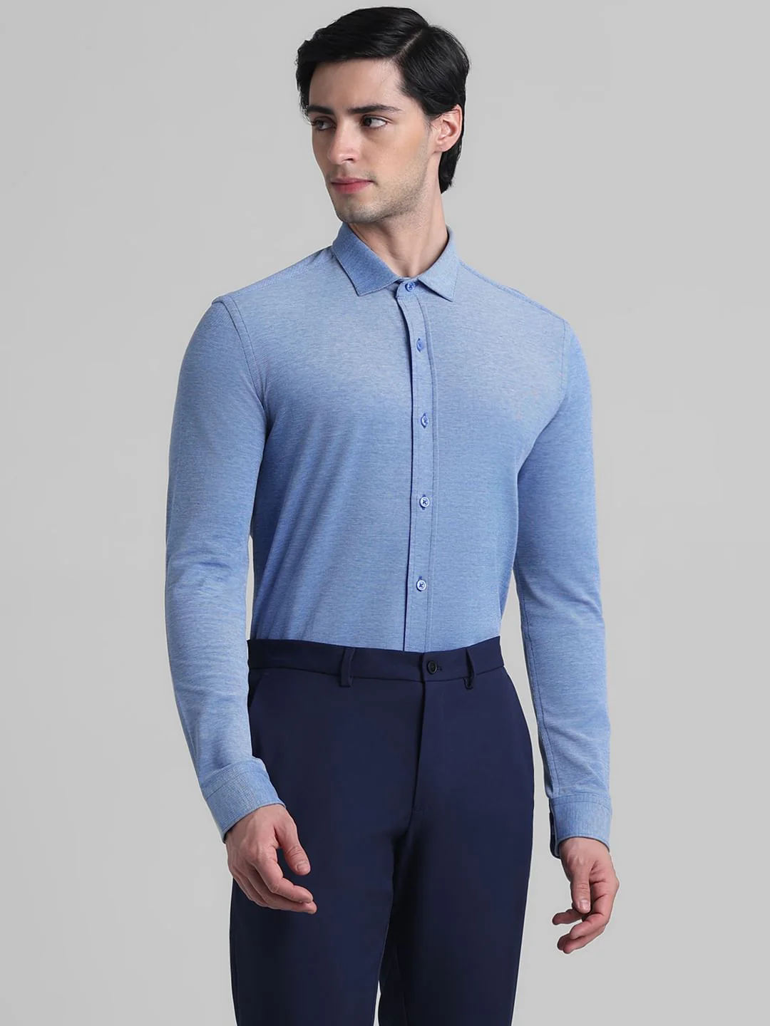 Light Blue Knitted Full Sleeves Shirt - Image 2