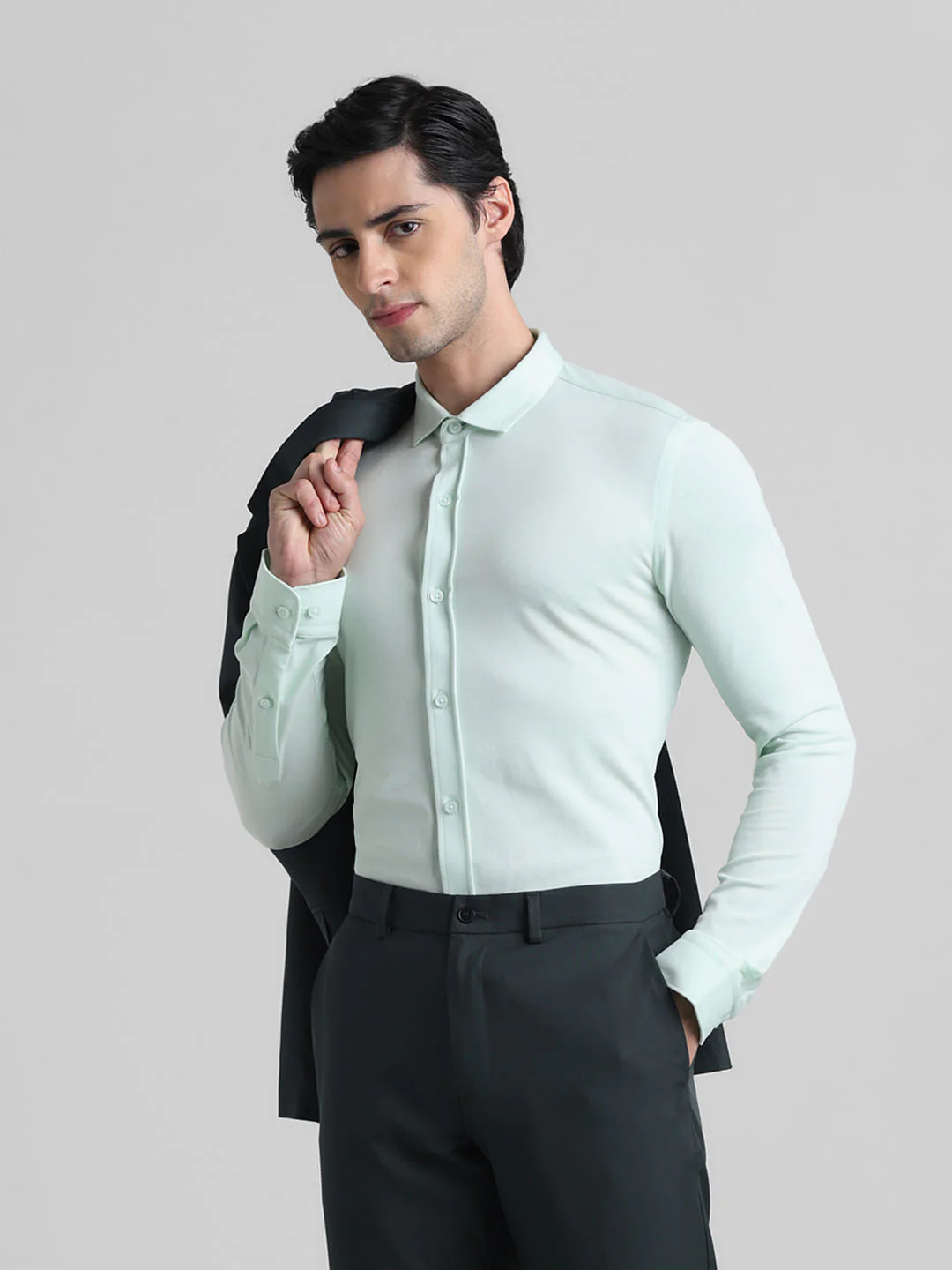 Light Green Knitted Full Sleeves Shirt
