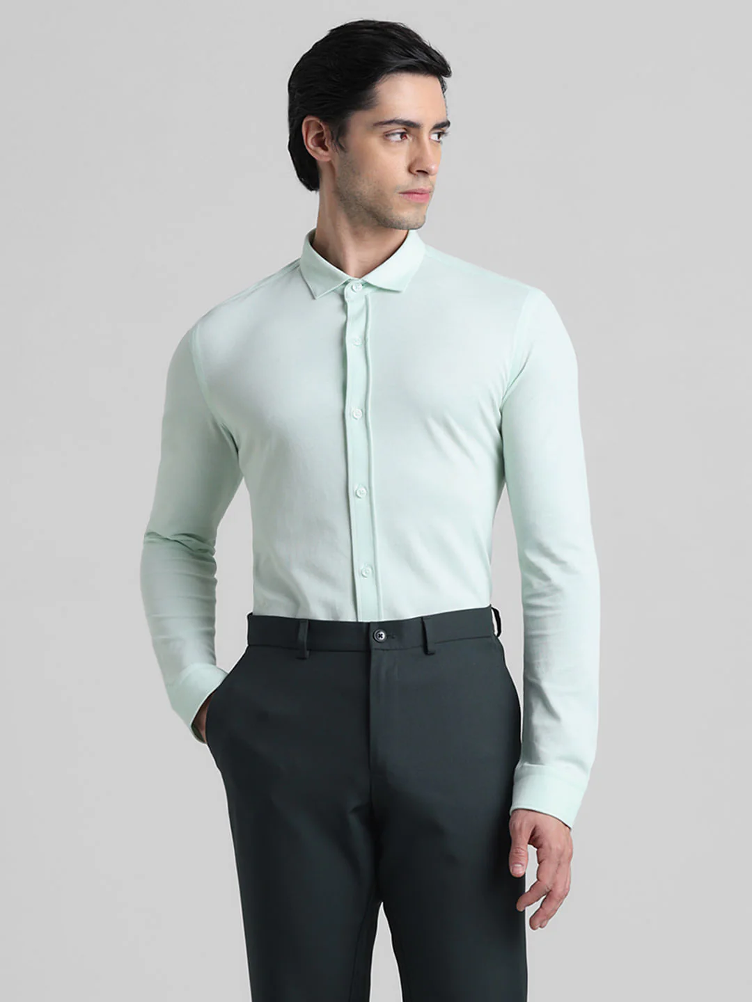 Light Green Knitted Full Sleeves Shirt - Image 2