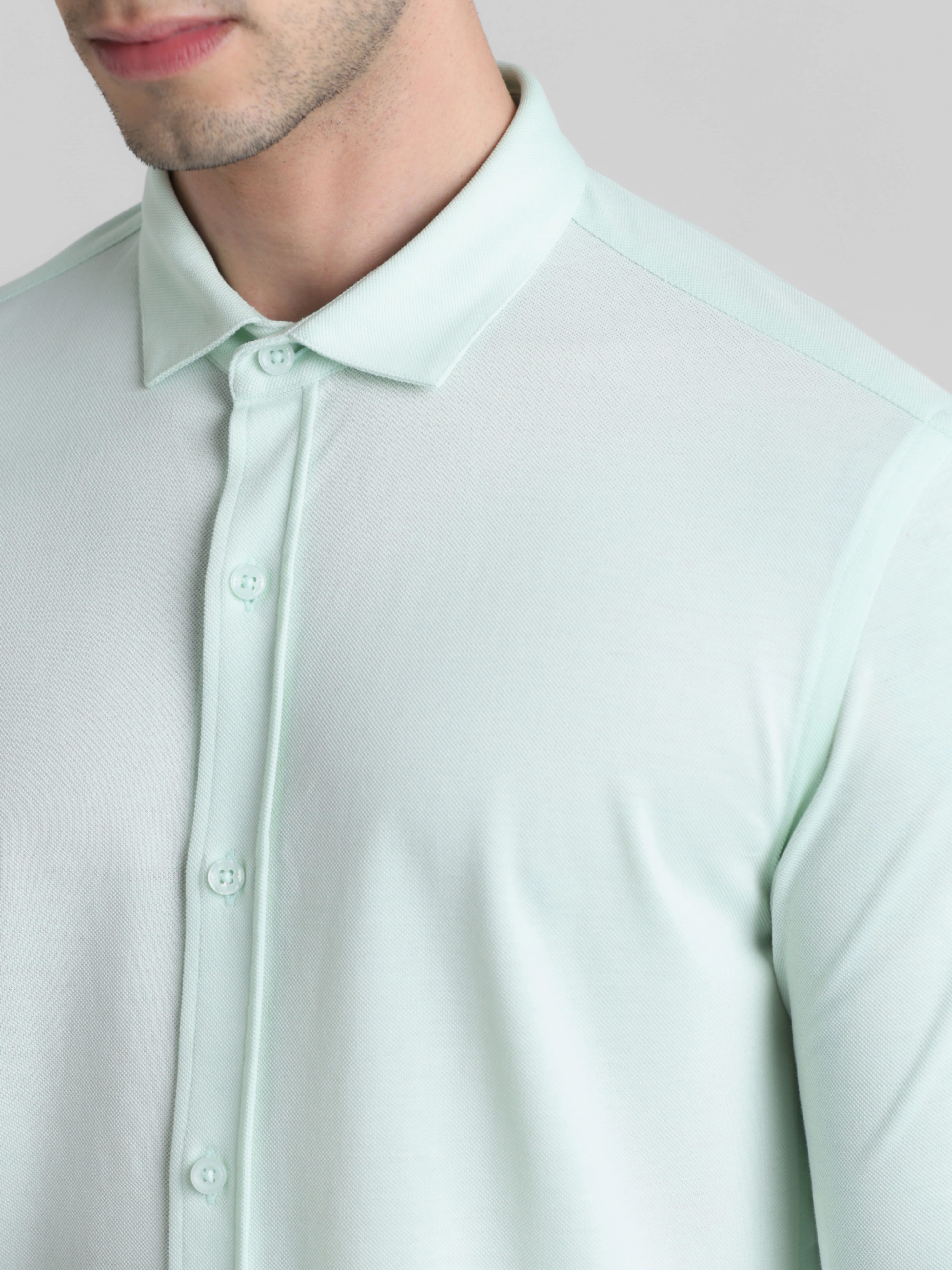 Light Green Knitted Full Sleeves Shirt - Image 5
