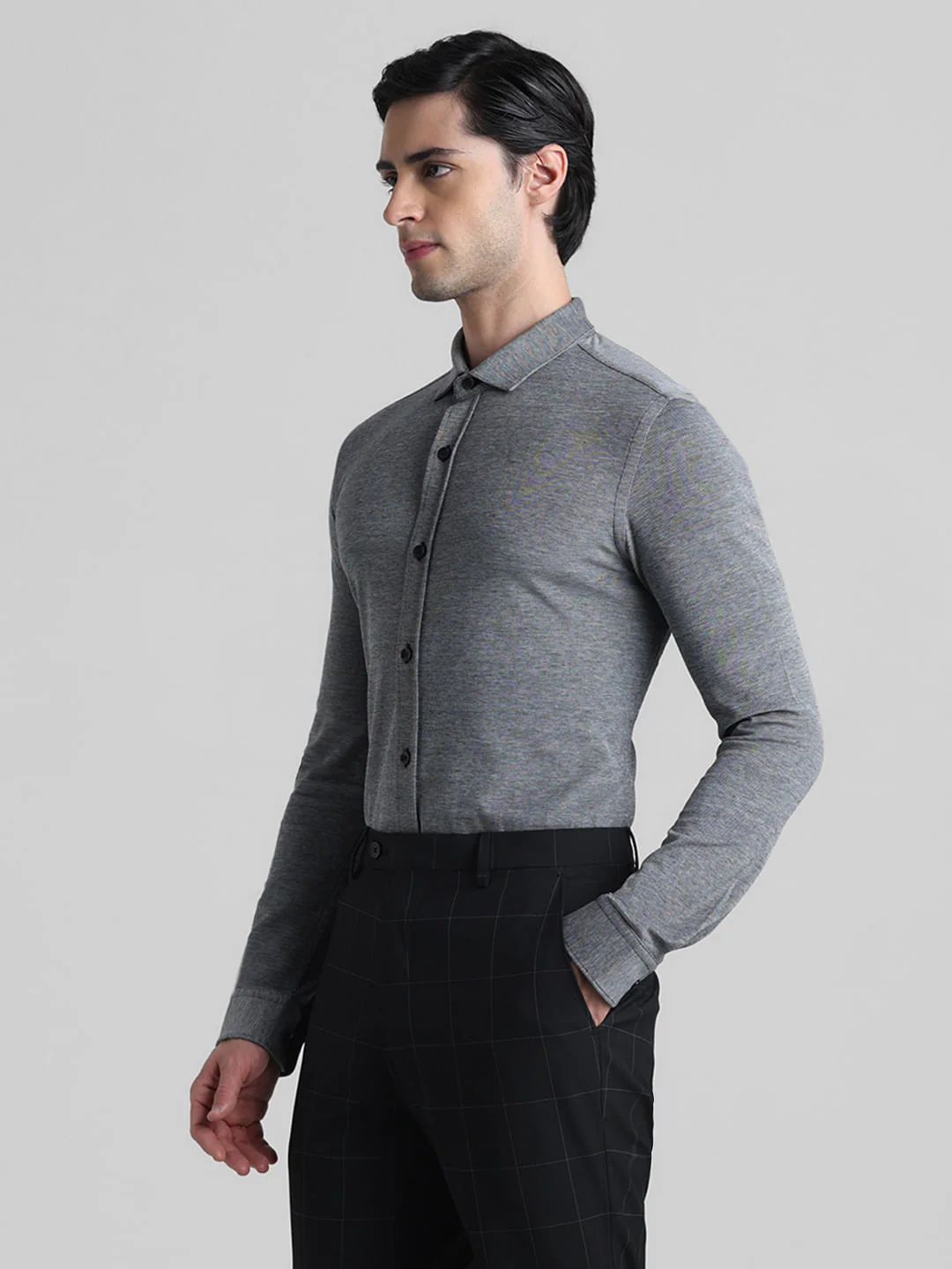 Grey Knitted Full Sleeves Shirt - Image 3