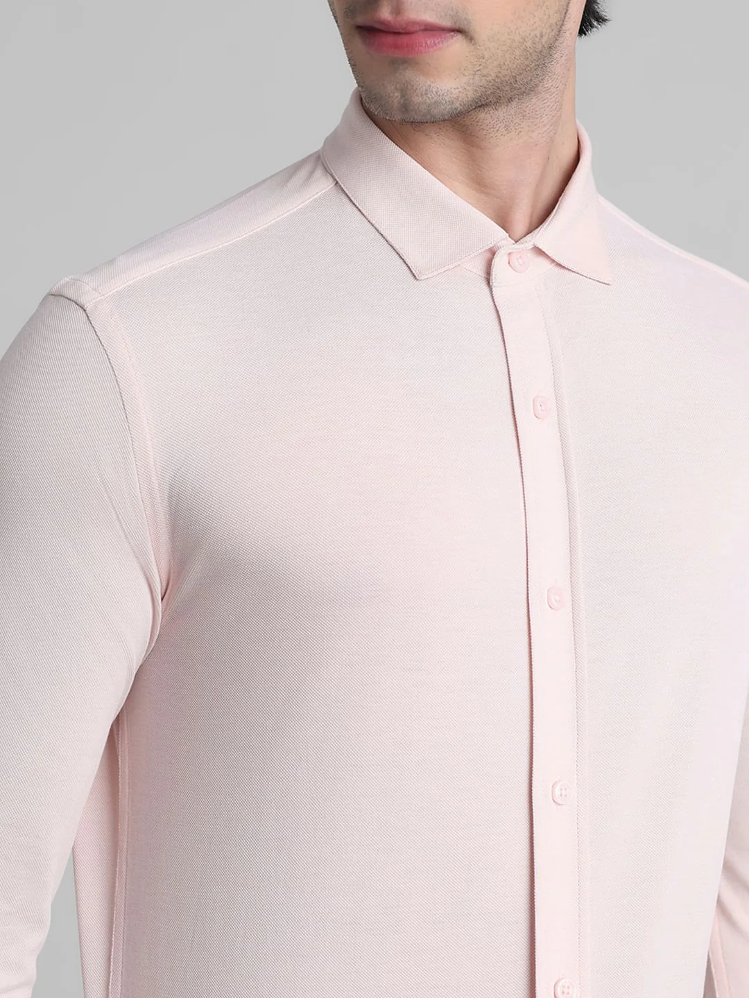 Light Pink Knitted Full Sleeves Shirt - Image 5