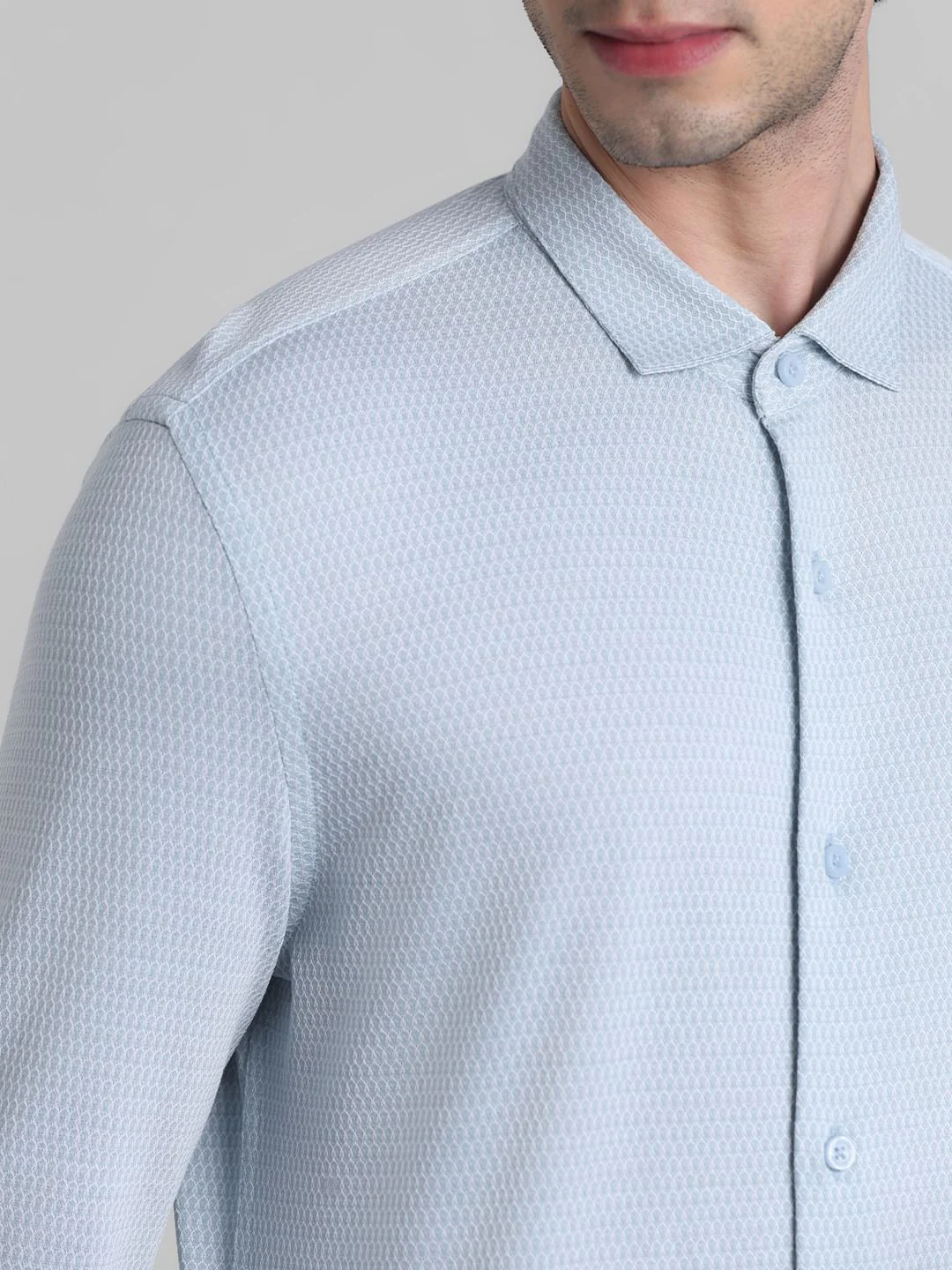 Light Blue Knitted Full Sleeves Shirt - Image 5