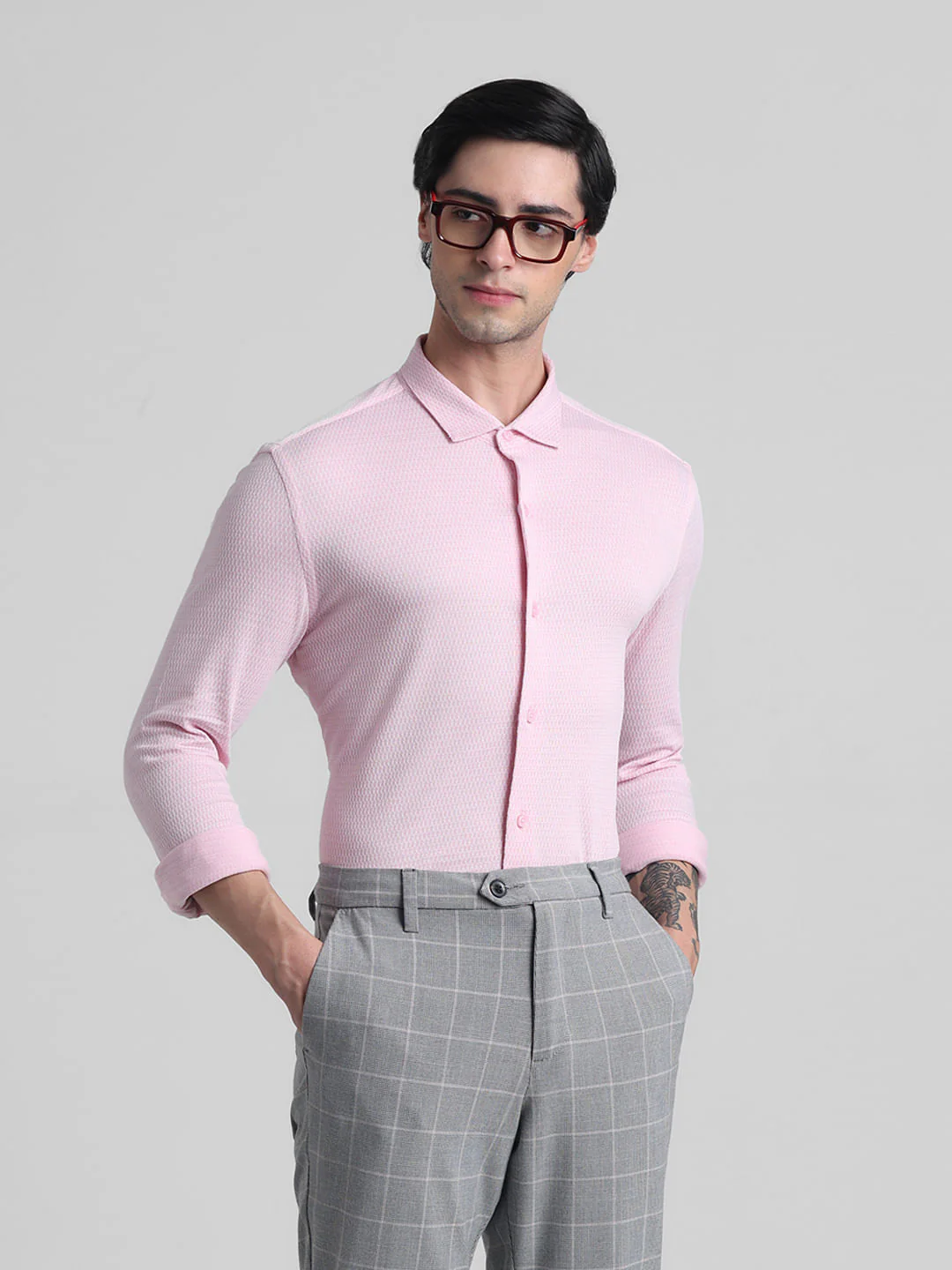 Light Pink Knitted Full Sleeves Shirt