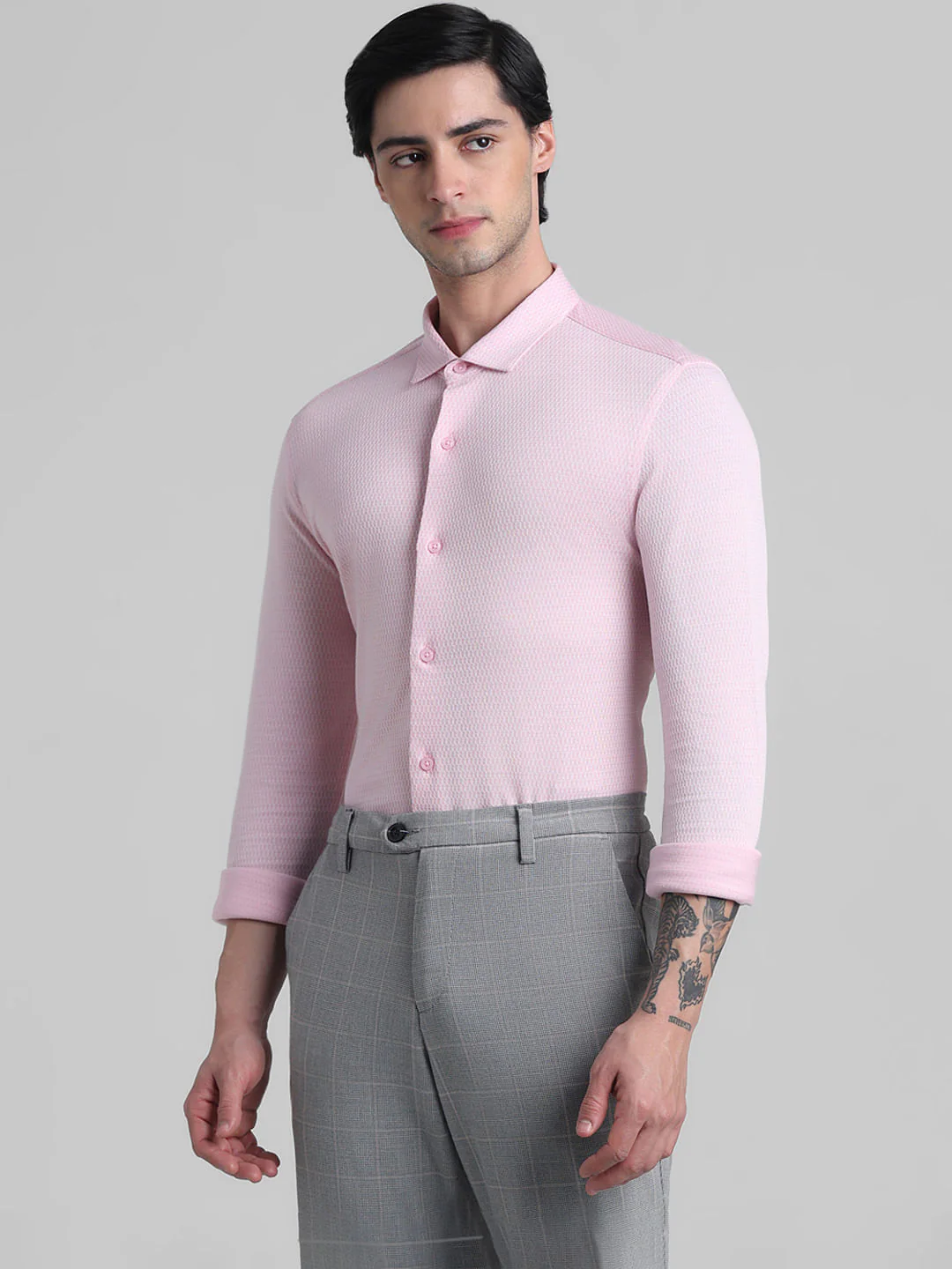 Light Pink Knitted Full Sleeves Shirt - Image 2