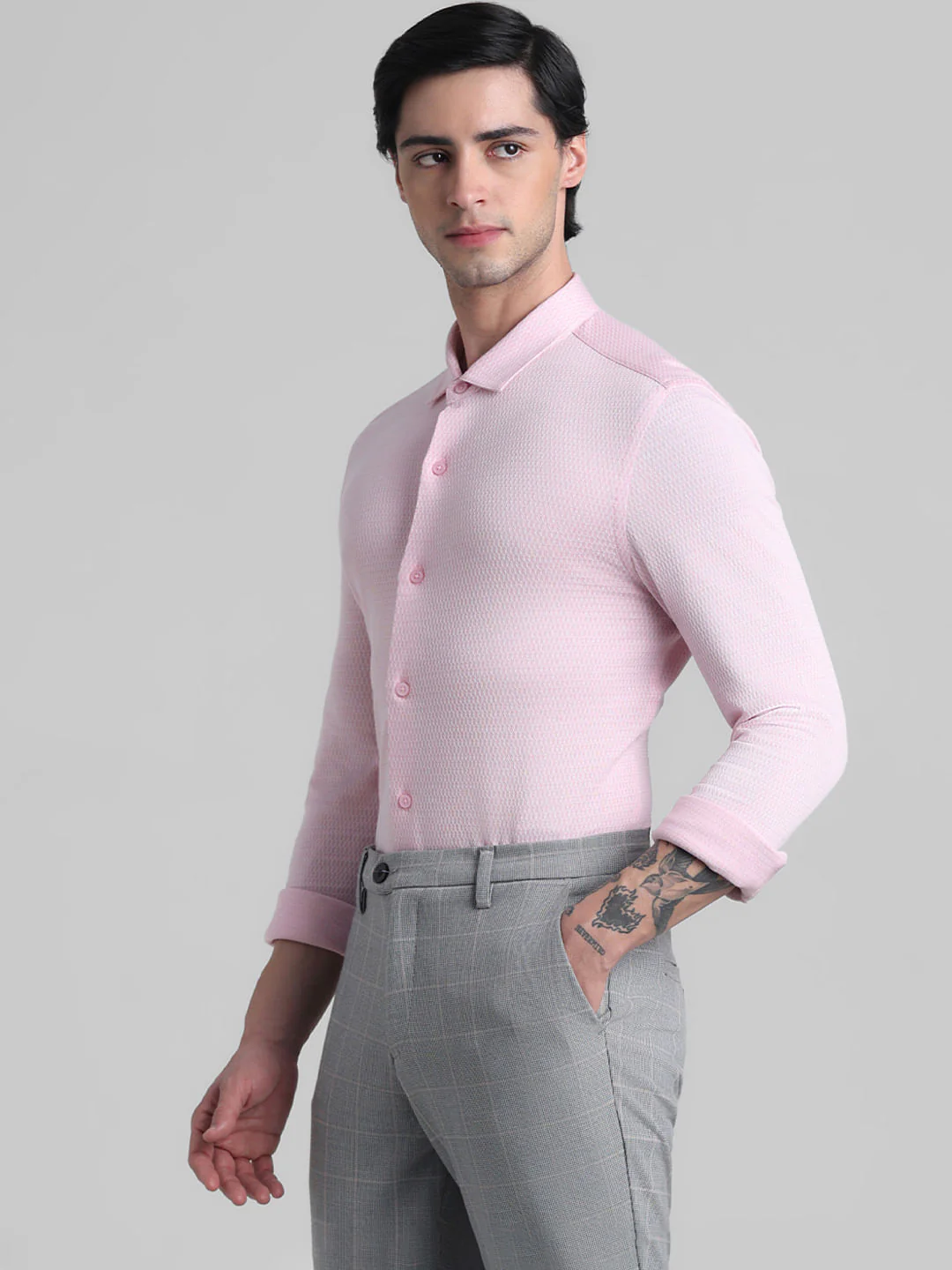 Light Pink Knitted Full Sleeves Shirt - Image 3