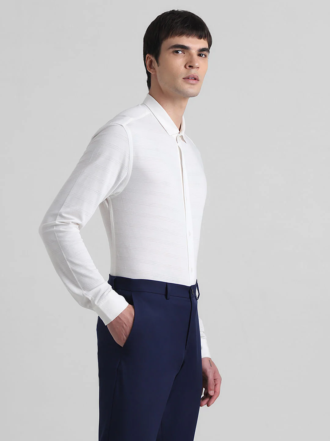 White Knitted Full Sleeves Shirt - Image 3