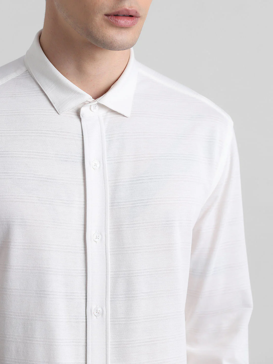 White Knitted Full Sleeves Shirt - Image 5