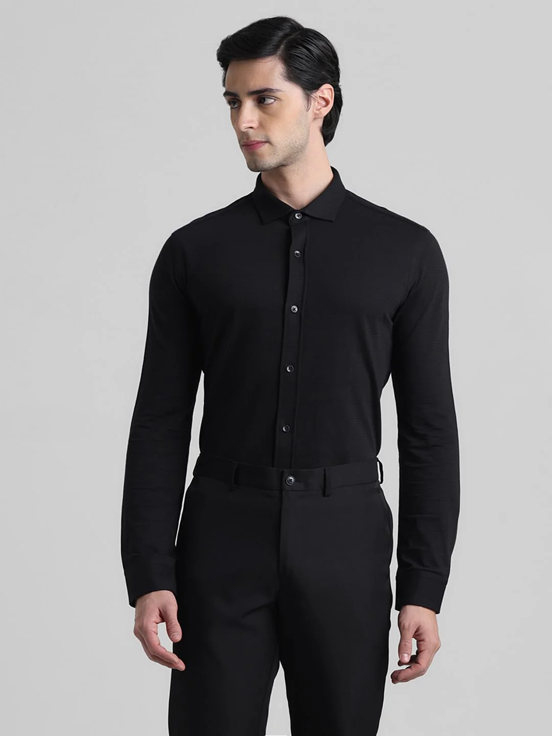 Black Knitted Full Sleeves Shirt - Image 2