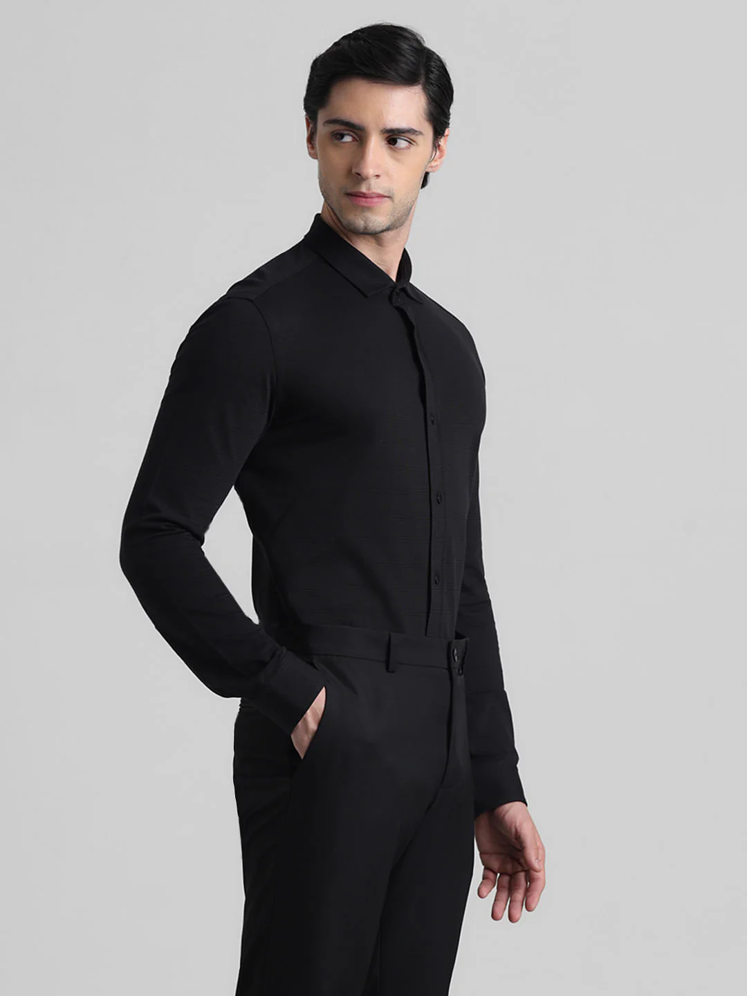 Black Knitted Full Sleeves Shirt - Image 3