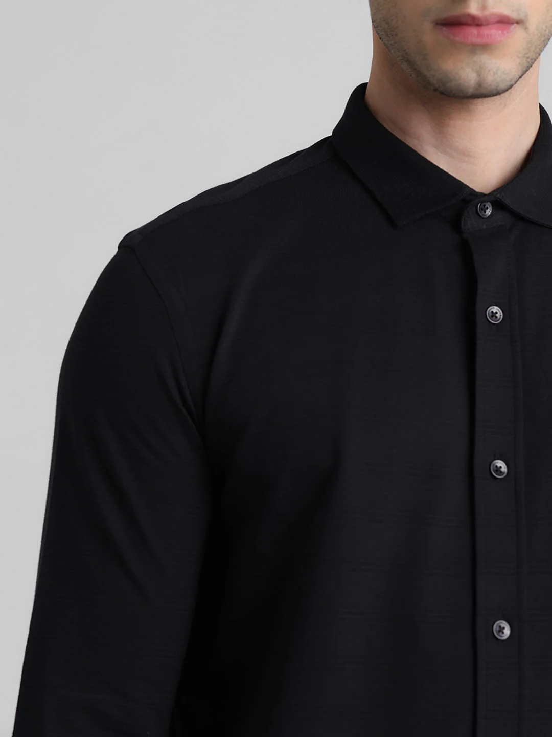 Black Knitted Full Sleeves Shirt - Image 5