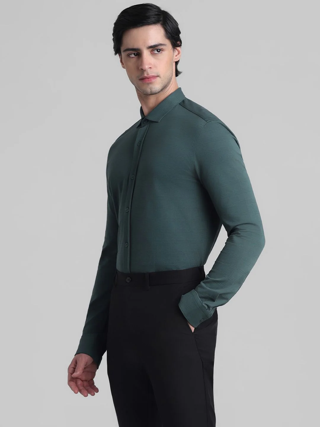 Dark Green Knitted Full Sleeves Shirt - Image 3