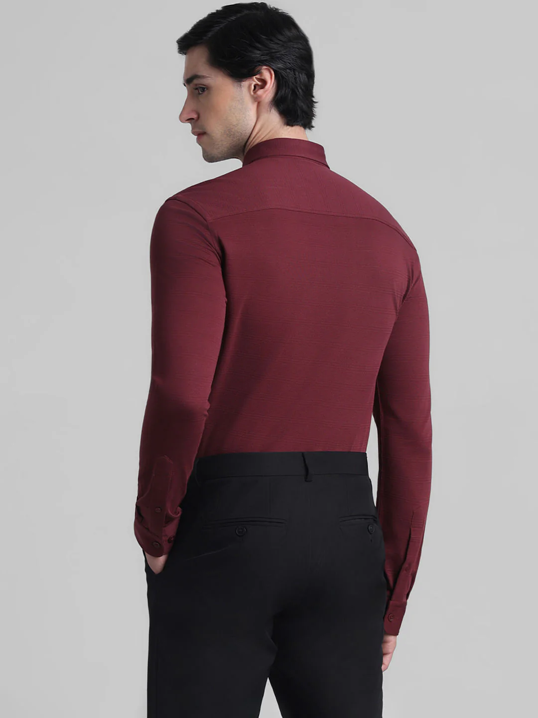 Dark Red Knitted Full Sleeves Shirt - Image 4