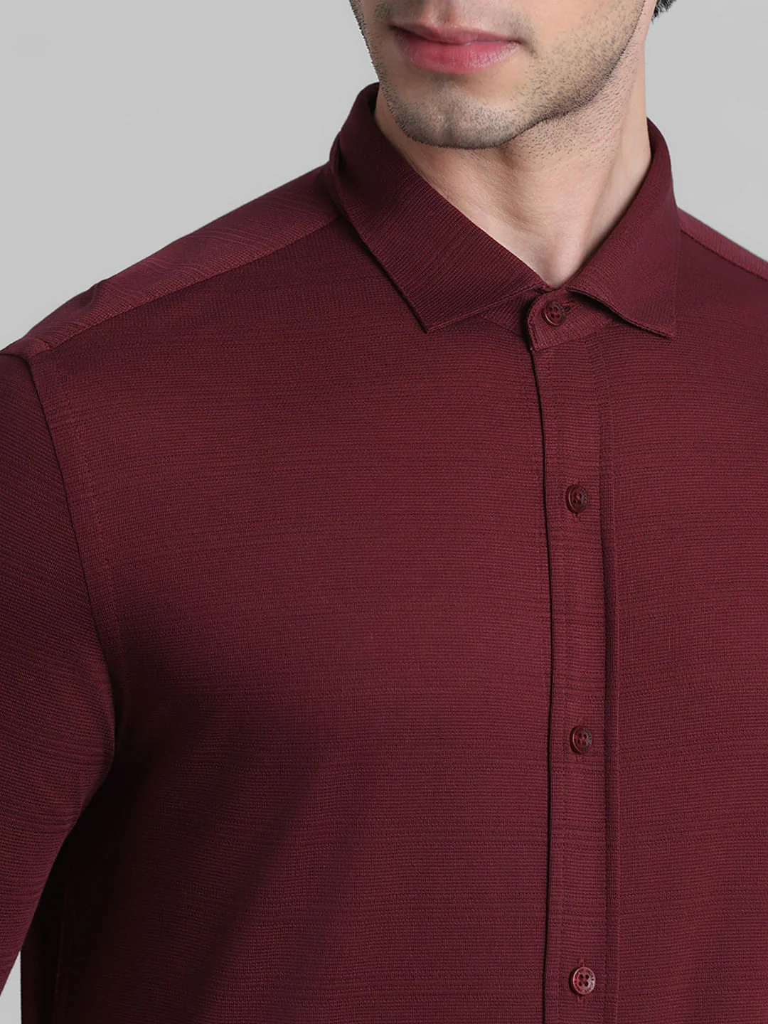 Dark Red Knitted Full Sleeves Shirt - Image 5