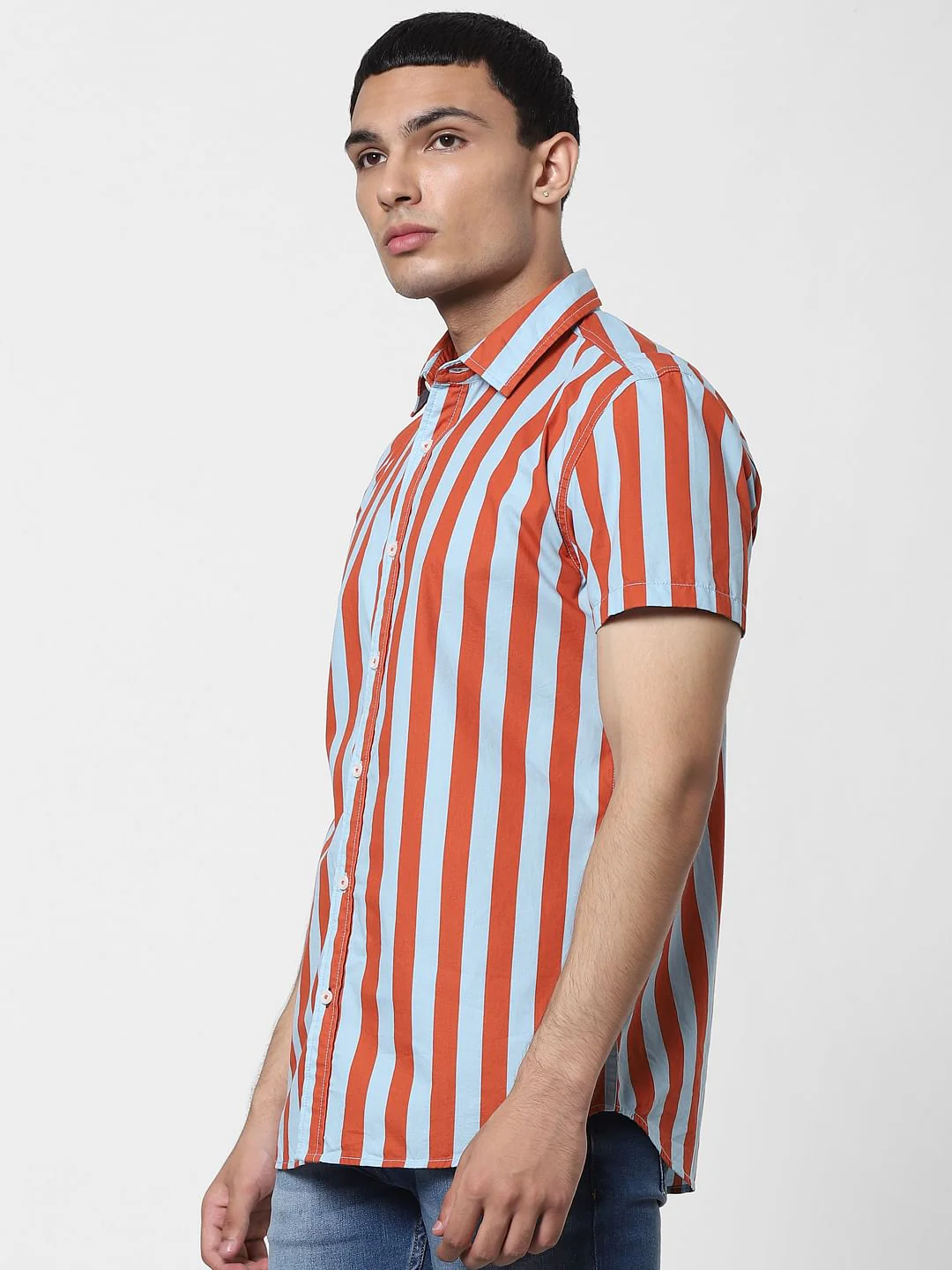 Orange Striped Short Sleeves Shirt - Image 3