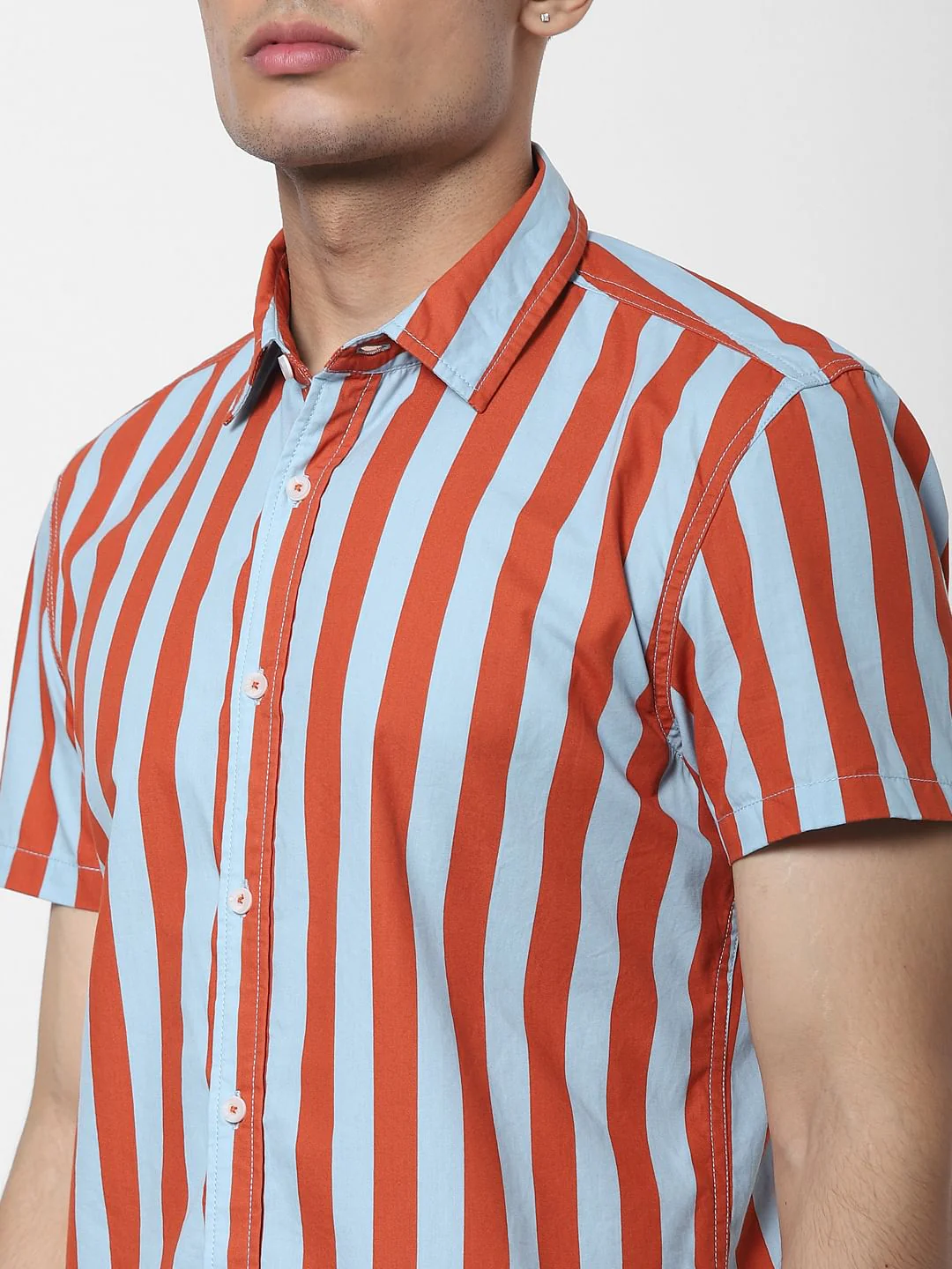 Orange Striped Short Sleeves Shirt - Image 5