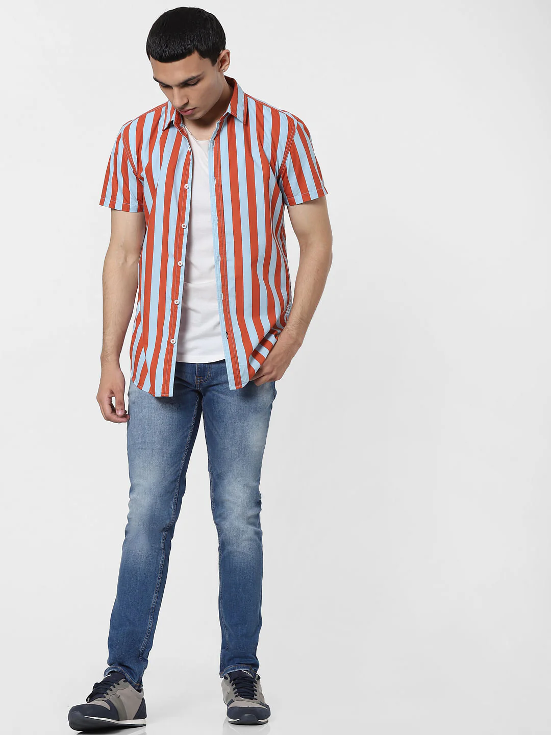 Orange Striped Short Sleeves Shirt - Image 6
