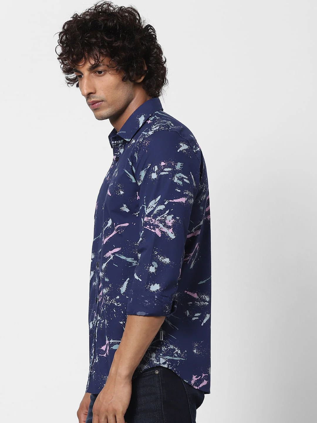 Blue Splash Print Full Sleeves Shirt - Image 3