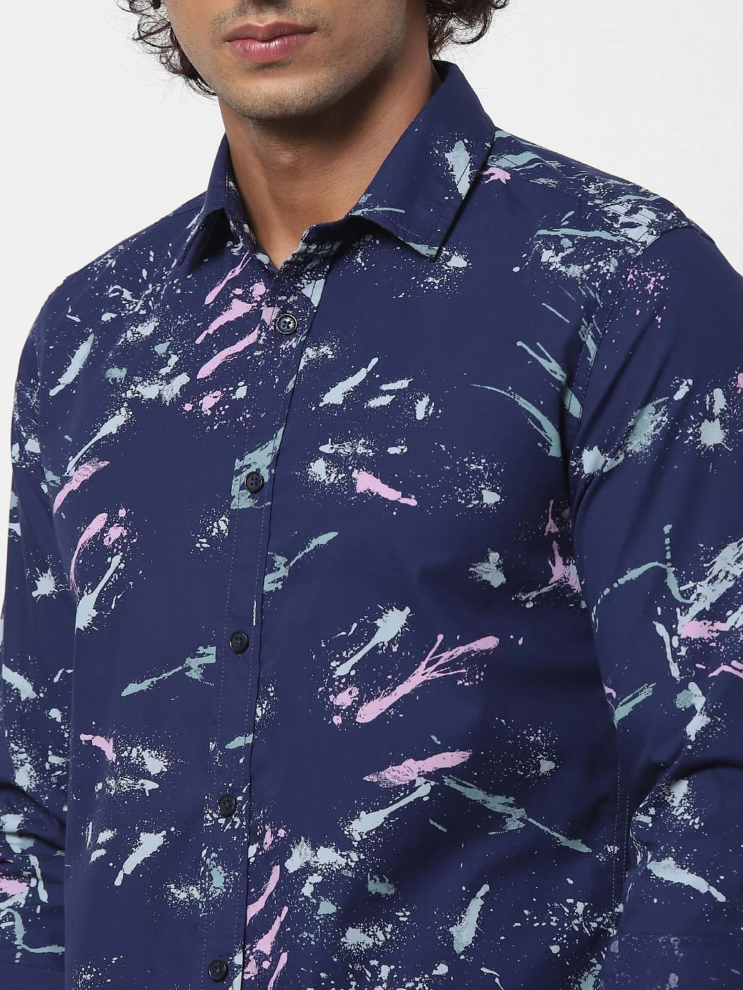 Blue Splash Print Full Sleeves Shirt - Image 5