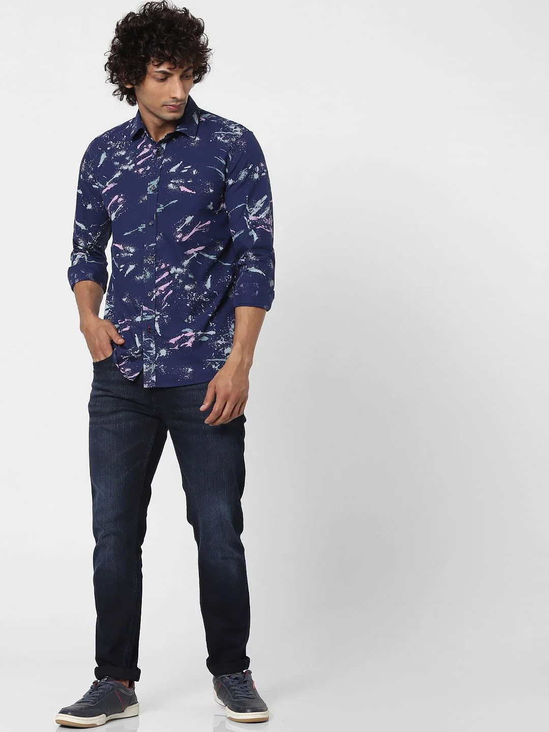 Blue Splash Print Full Sleeves Shirt - Image 6
