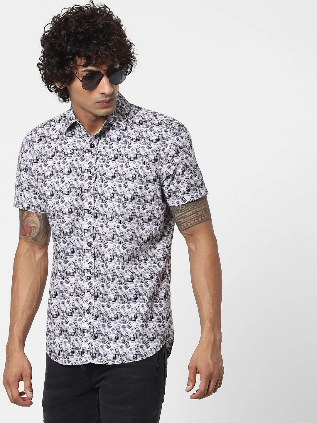 White All Over Print Half Sleeves Shirt