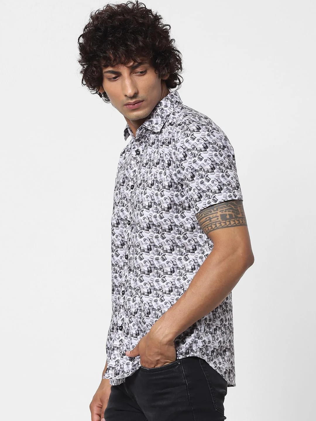 White All Over Print Half Sleeves Shirt - Image 3