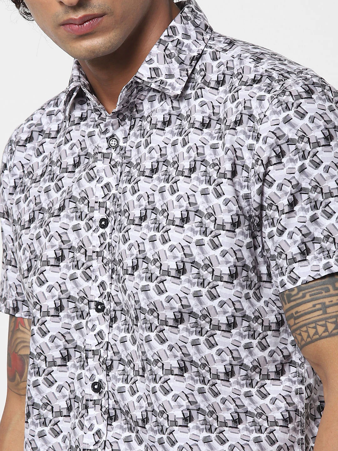 White All Over Print Half Sleeves Shirt - Image 5
