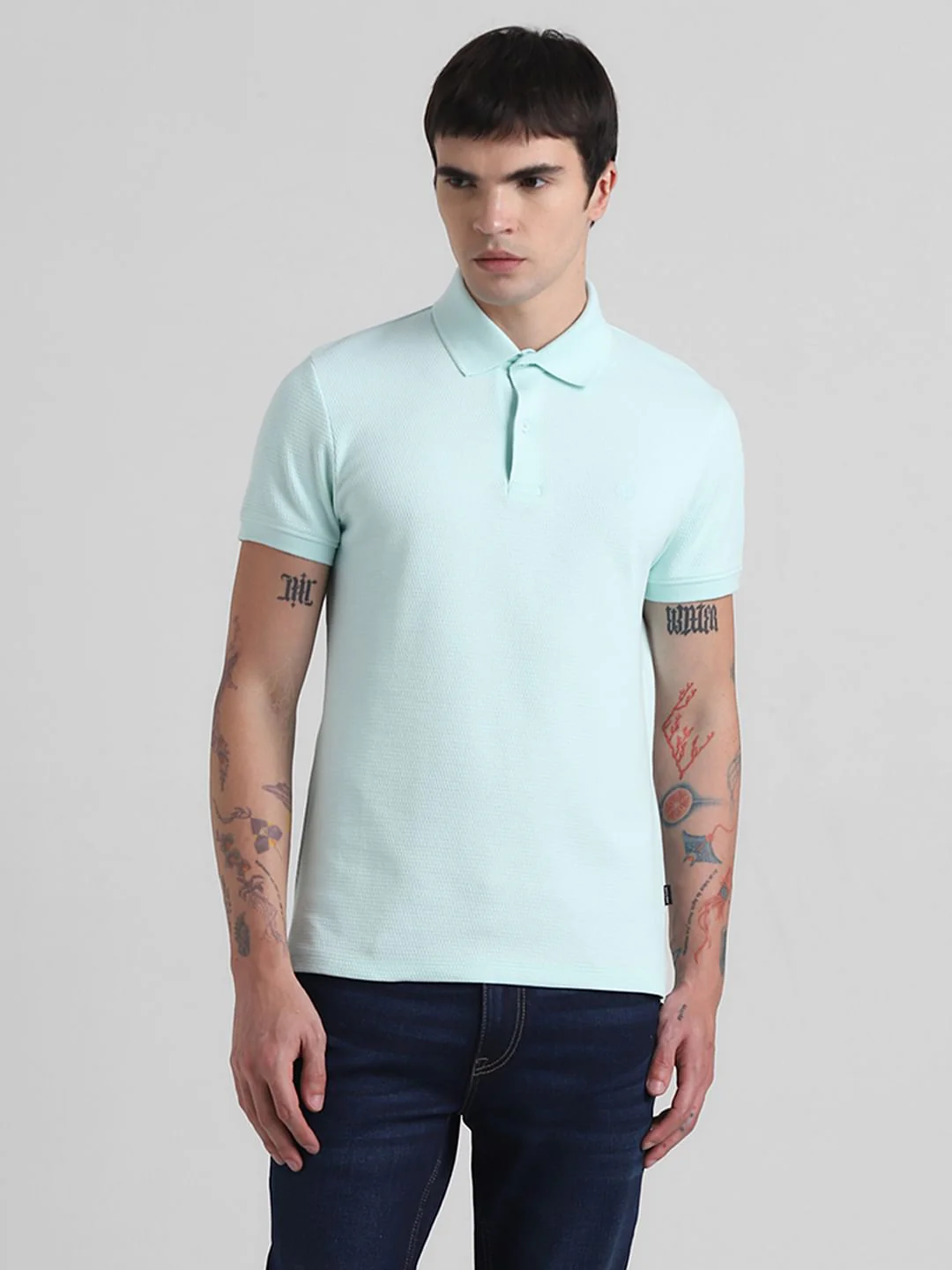 Light Green Textured Polo T-shirt - Image 2