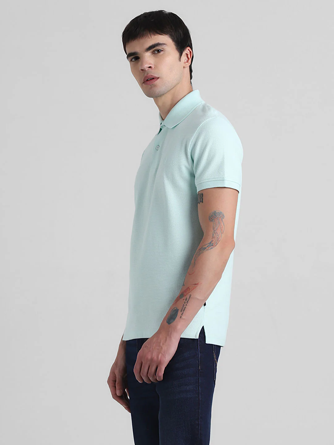 Light Green Textured Polo T-shirt - Image 3
