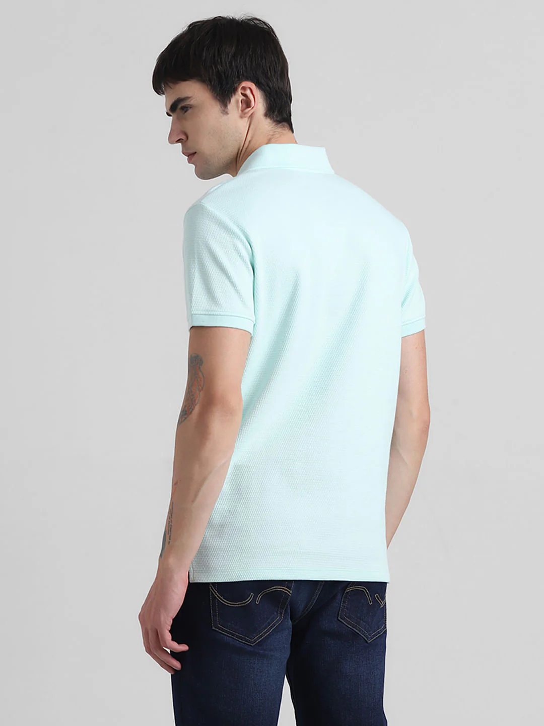 Light Green Textured Polo T-shirt - Image 4