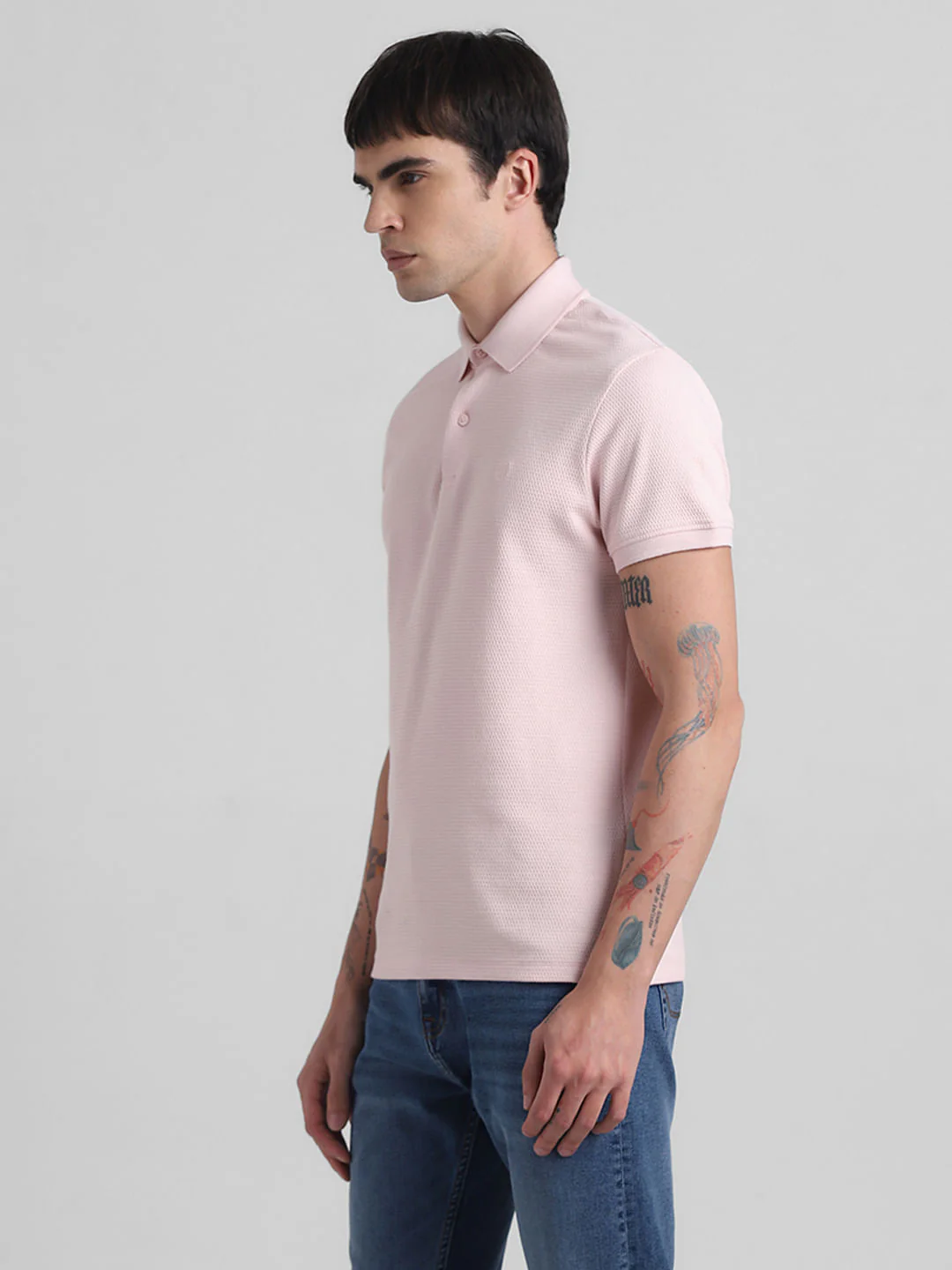 Light Pink Textured Polo T-shirt - Image 3