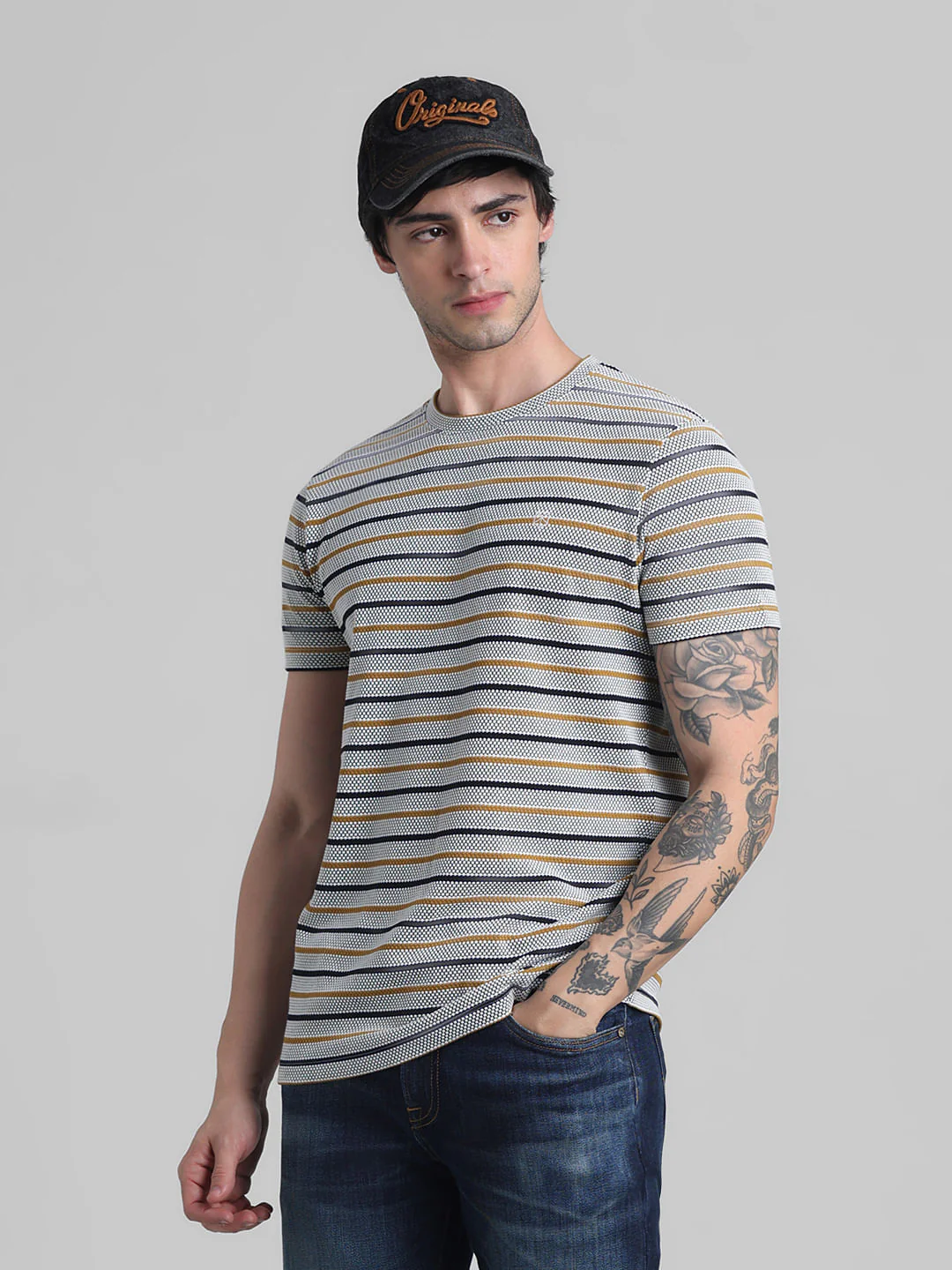 White Striped Crew Neck T-shirt