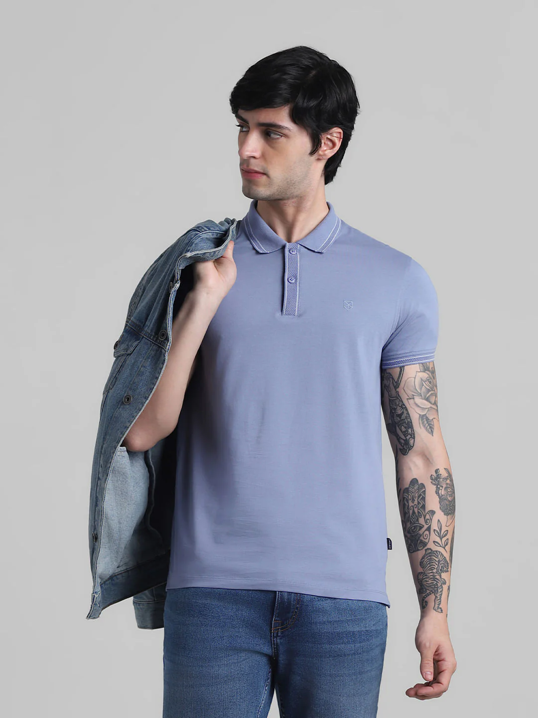 Blue Contrast Tipping Polo T-shirt