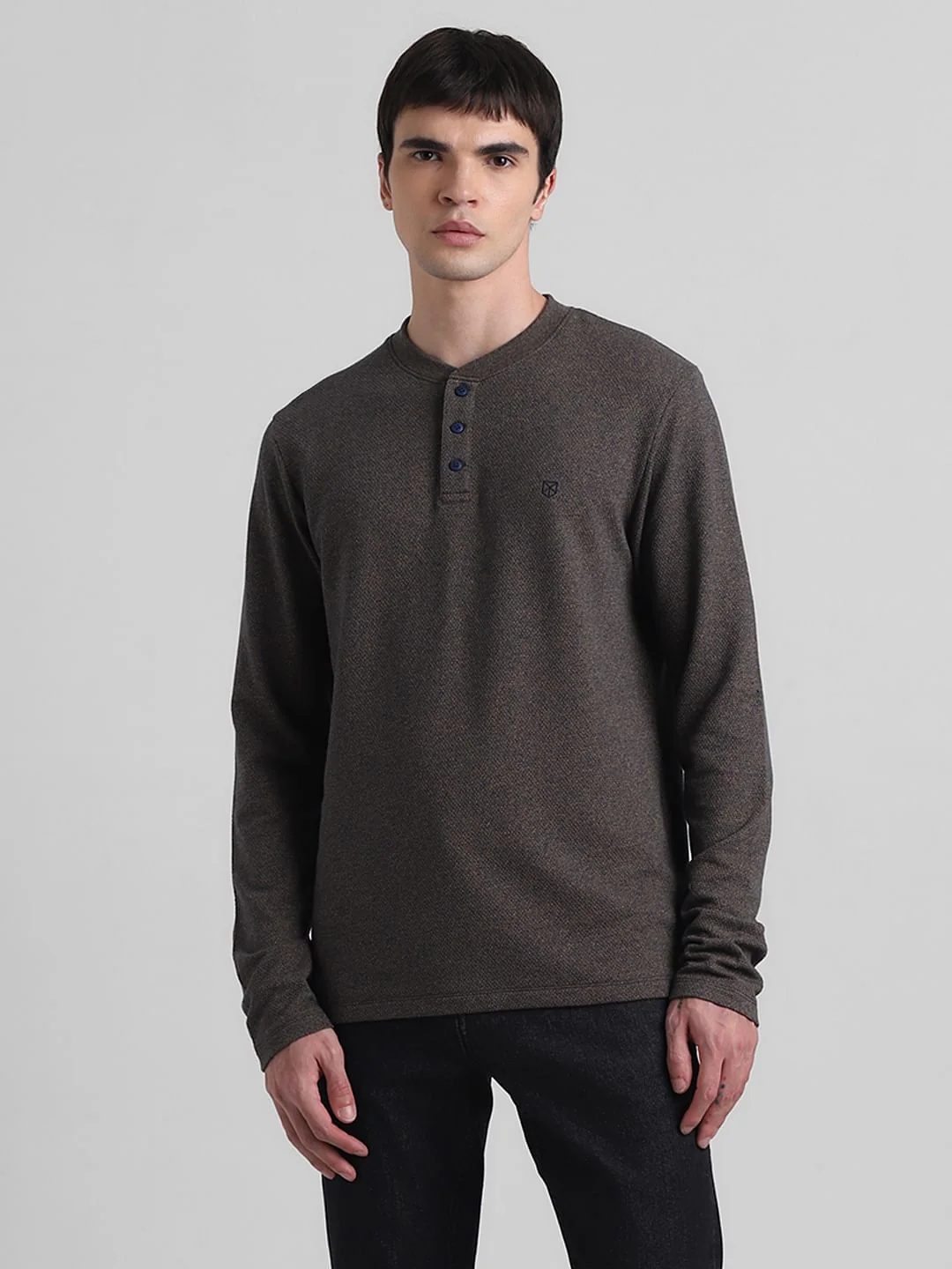 Brown Printed Henley T-shirt - Image 2