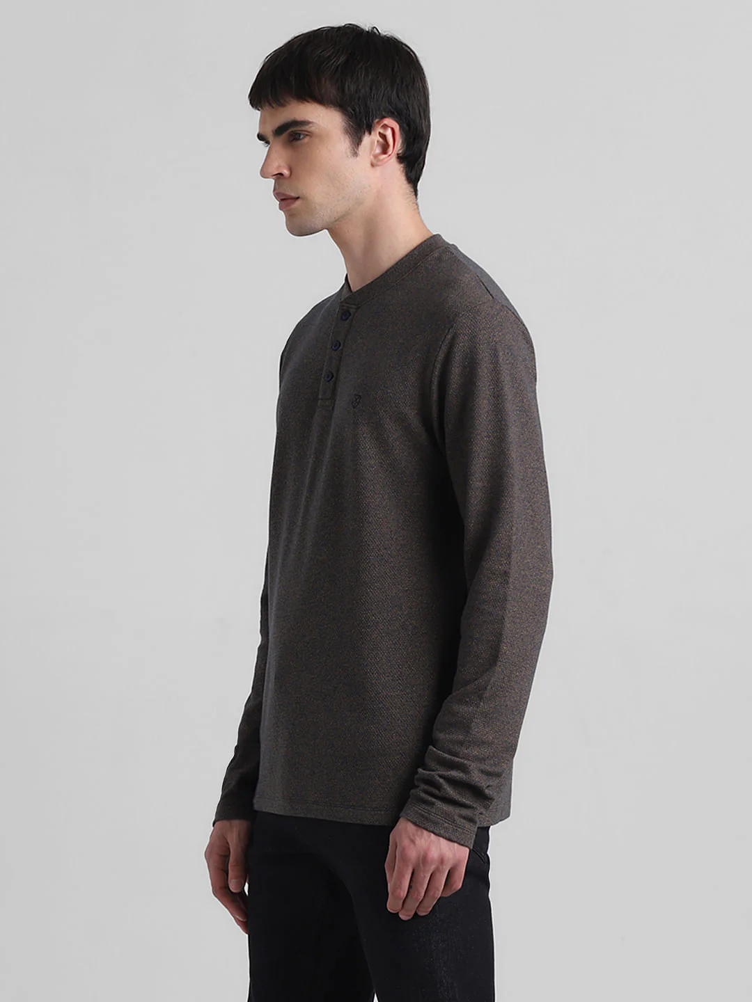 Brown Printed Henley T-shirt - Image 3